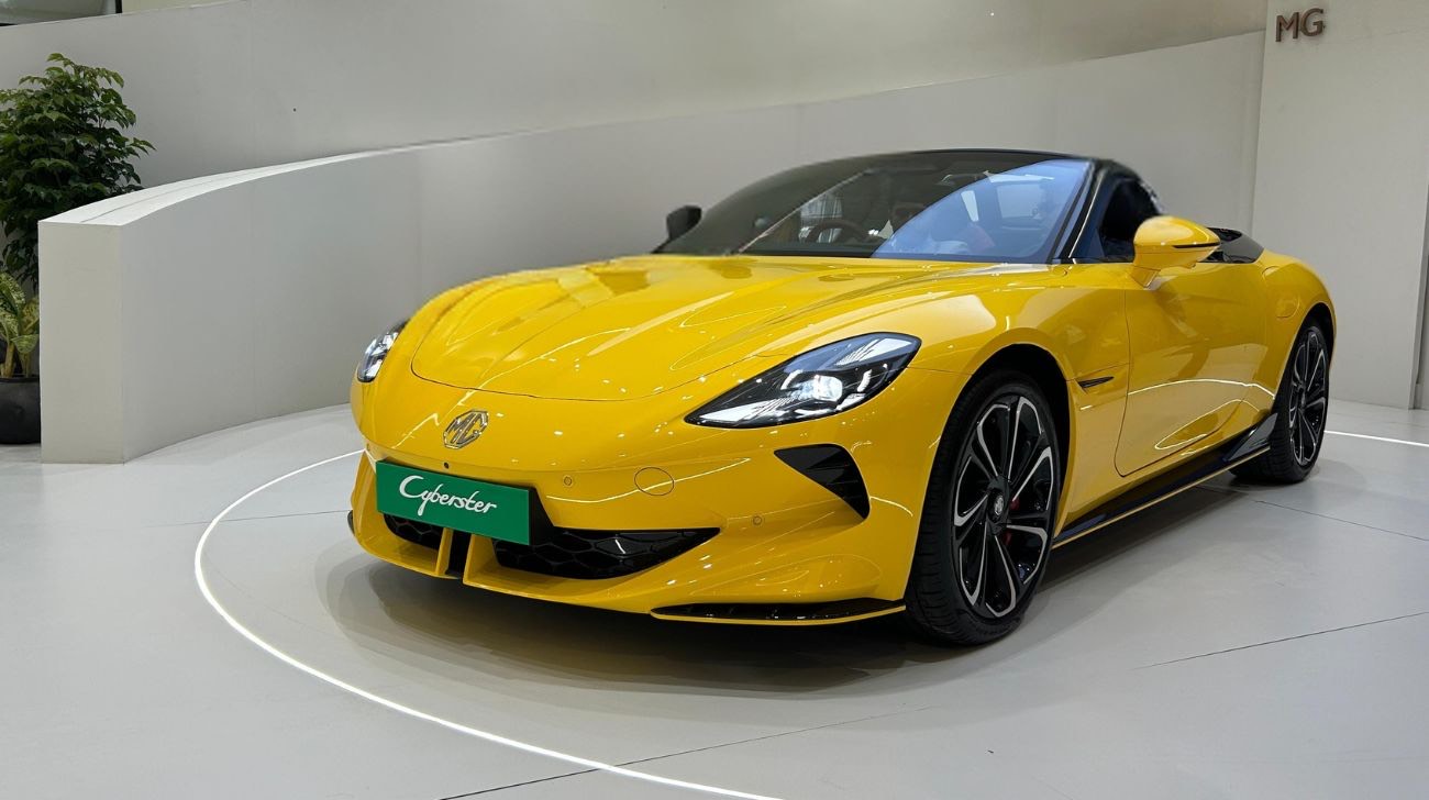 1737444352-mg Cyberster Electric Sports Car India Yellow Colour Front Look Headlight At The Bharat Mobility